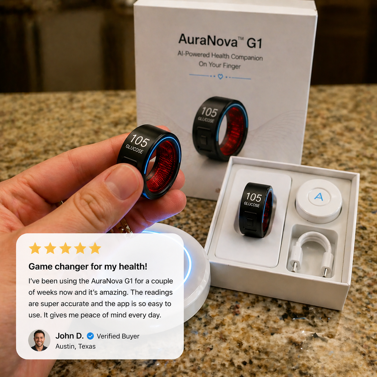 🎉 75% OFF Launch Offer🏆AuraNova™ G1 Non-Invasive Smart Ring