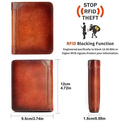 💖🌹Genuine Leather RFID Wallet for Men – Vintage Multi-Function ID & Card Holder