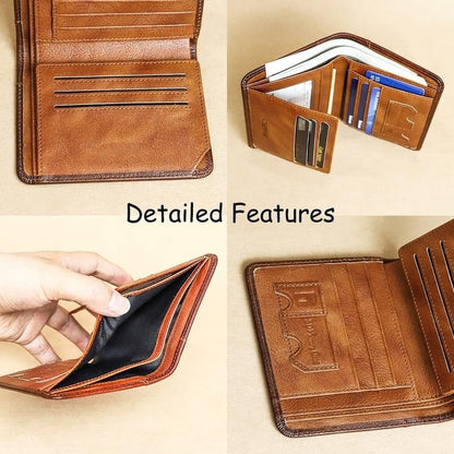 💖🌹Genuine Leather RFID Wallet for Men – Vintage Multi-Function ID & Card Holder