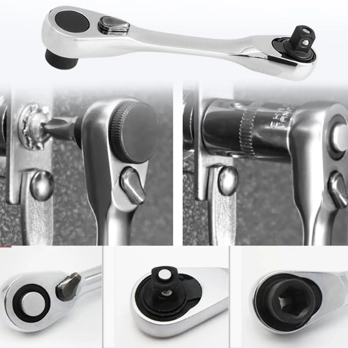 1/4 Inch Mini Double Headed Ratchet Wrench Silver 72-Tooth 5° Quick Release Drive Socket Tool