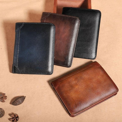 💖🌹Genuine Leather RFID Wallet for Men – Vintage Multi-Function ID & Card Holder