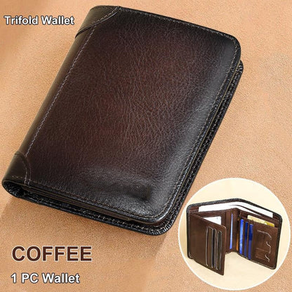 💖🌹Genuine Leather RFID Wallet for Men – Vintage Multi-Function ID & Card Holder