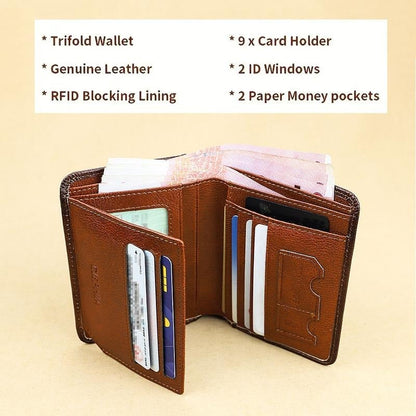 💖🌹Genuine Leather RFID Wallet for Men – Vintage Multi-Function ID & Card Holder