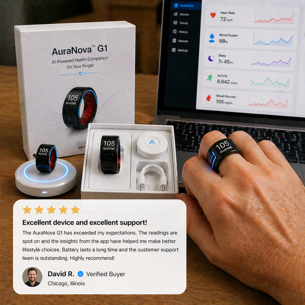 🎉 75% OFF Launch Offer🏆AuraNova™ G1 Non-Invasive Smart Ring